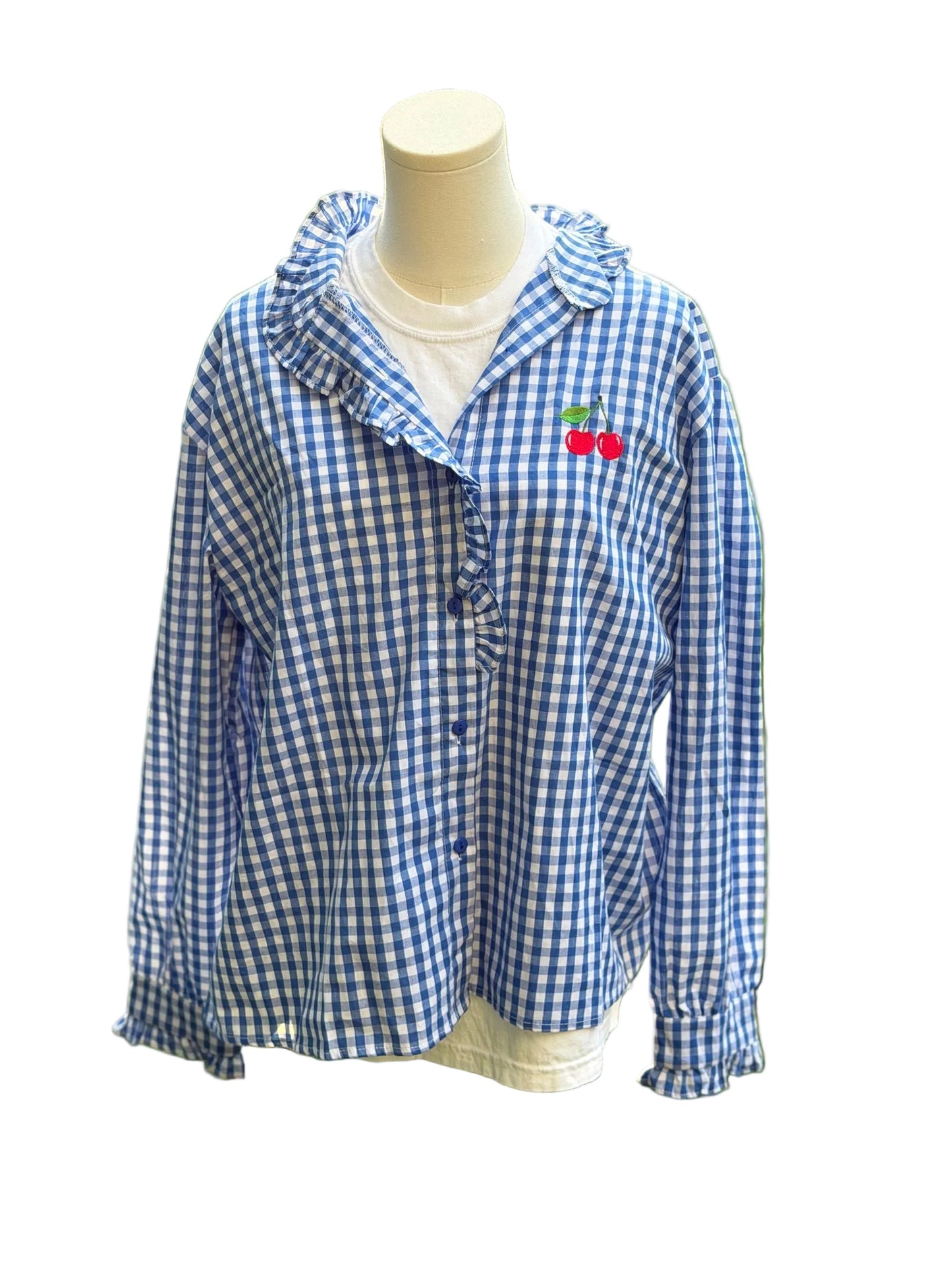 Ruffled Gingham Button Up